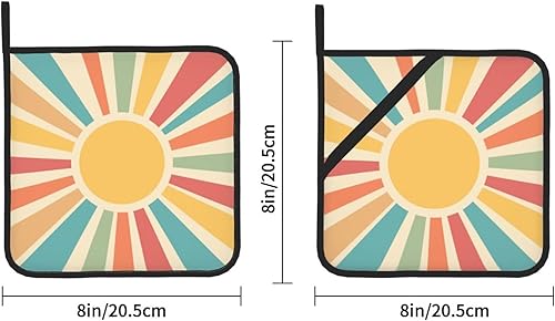 Miniatura 2 de Agarraderas bohemias para cocina, soportes retro de los años 70 con bolsillos, almohadillas calientes cuadradas para cocina, cocina, hornear,