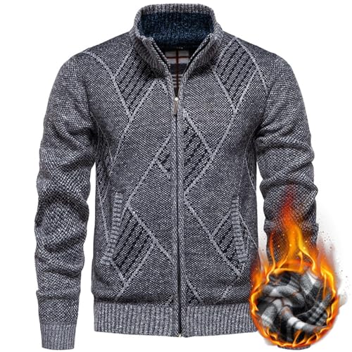 Men's Stand Collar Knit Cardigan Sweaters Casual Full Zip Sweaters Knitted Cardigan with Pockets3