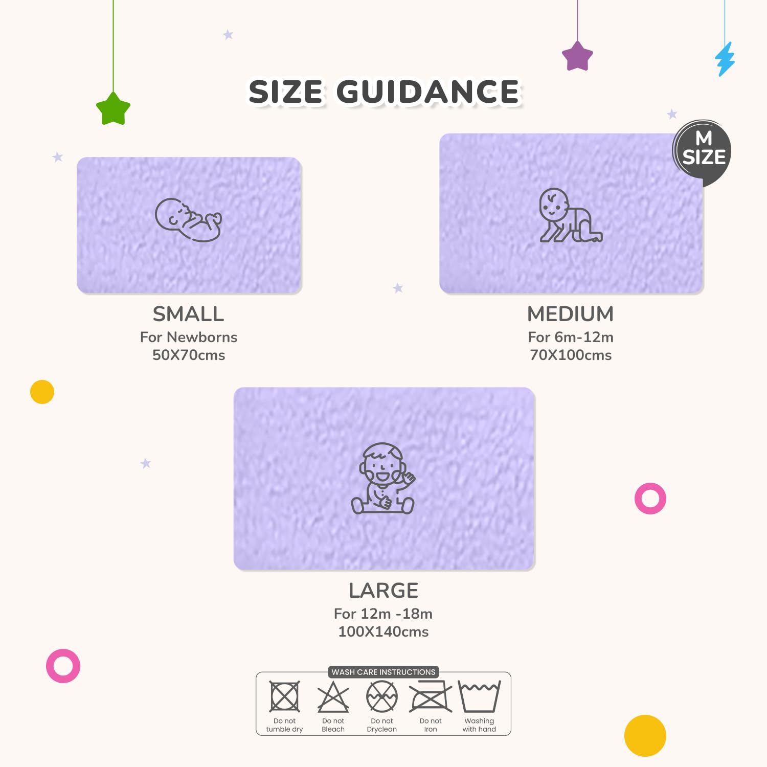 R for Rabbit Waterproof Quick Dry Sheet Bliss for Baby | Anti-Piling Fleece Breatheable Fabric Extra Absorbent Instant Dry Baby Bed/Cot Protector Mat (Size-M,Purple) - Image 3 thumbnail