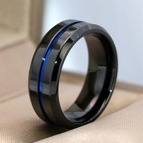 Miniatura 7 de LOVERSRING Juego de anillos de boda para él y para ella, anillos de pareja, chapado en oro negro de 10K, circonita azul, anillo de compromiso, de