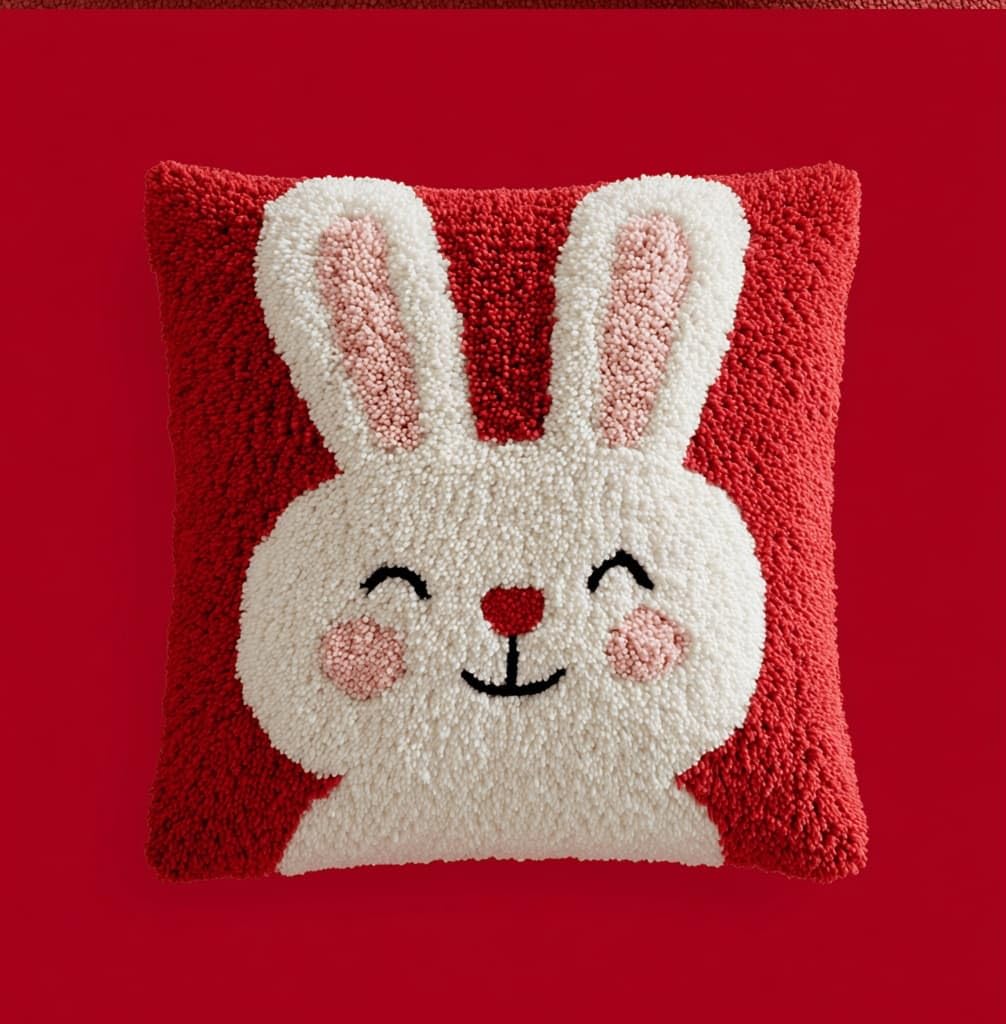 AxiangziK Latch Hook Kits for Adults Beginners,Rabbit Embroidery Kit Pillowcase DIY Kit Cushion Pillow Cover Car Cushion Cross Stitch Sofa Cushion Cover with Tool 43X43Cm