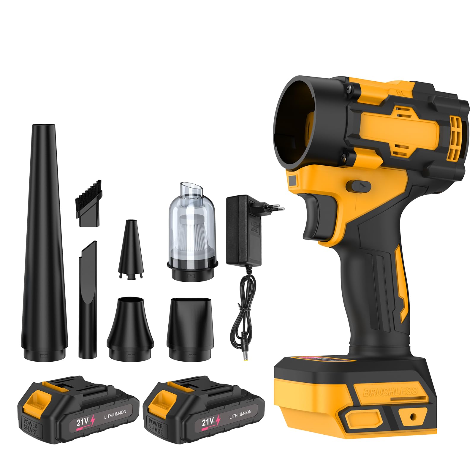 Soplador de batería turbo y aspiradora 2 en 1 para baterías Makita de 18 V, motor sin escobillas de 80.000 rpm, velocidad de aire de 600 m/s, potencia de succión de 11000 pa, soplador de hojas para