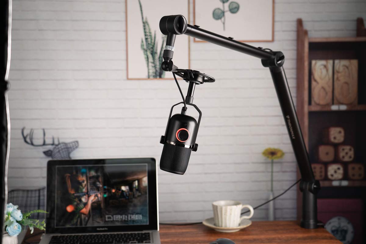 THRONMAXS3+ Zoom Boom Arm- Mic Arm- Fully Adjustable Podmic for Gamers and Podcasts- Universally Compatible Mic Stand Desk Mount