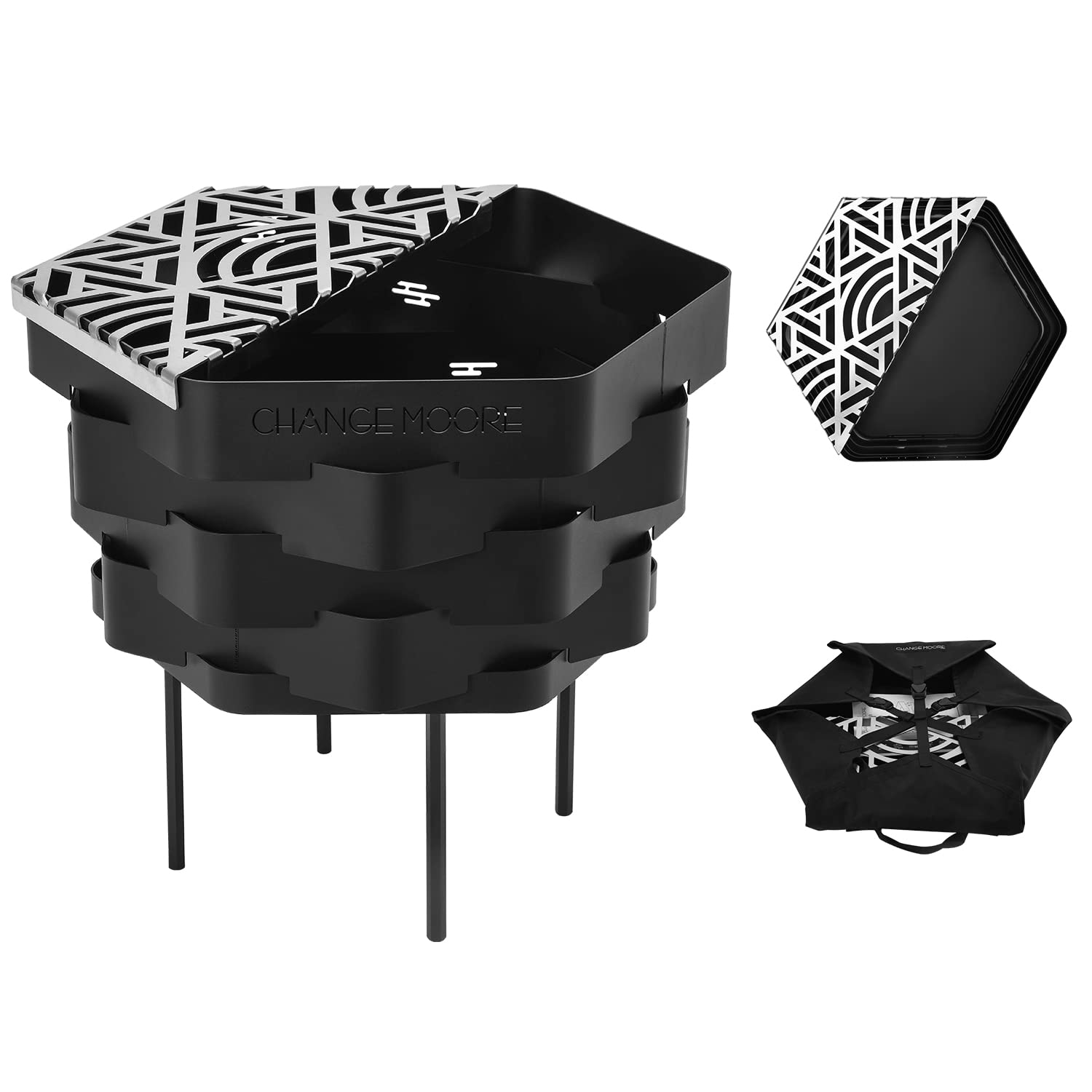 CHANGE MOORE 焚き火台 大型 簡単組み立て 焼き網付き コンパクト バーベキューコンロ 高さ調整可能 焚火台 キャンプ アウトド CHANGE MOORE 焚き火台 薪ストーブ 新品✨ CHANGE MOORE