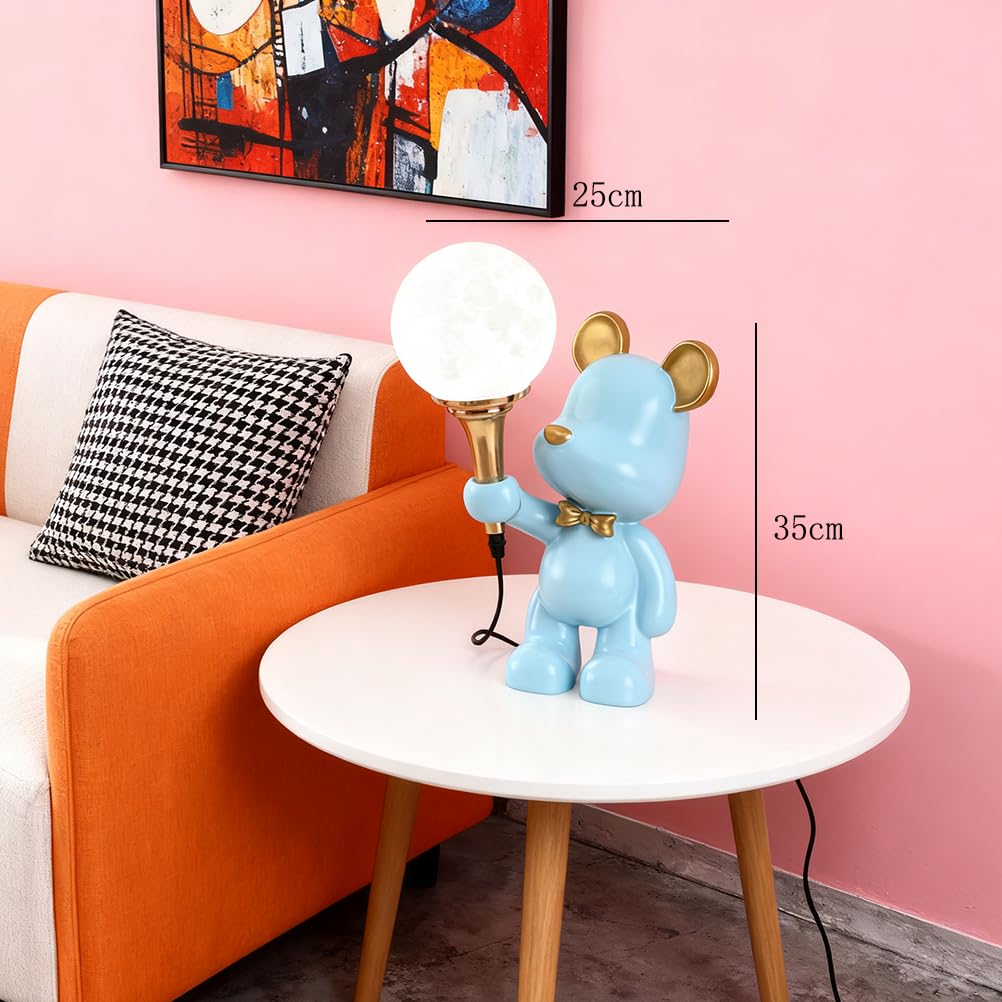 Kinderzimmer G9 Tischlampe Mond Bear Tischleuchte mit Kabel (Blau) | Kunstharz Kinder Bettlampe Cartoon Moderne Design Baby Nachtlampe für Wohnzimmer Schlafzimmer Babyzimmer mit Leuchtmittel