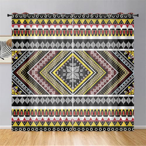 Hiseng Cortinas Translucidas Decorativas con Ojales 2 Piezas, Impresión 3D Cortinas Visillos Translúcidos de Dormitorio Moderno, para Salon Cocina Ventana Comedor (Negro,107x244cm)