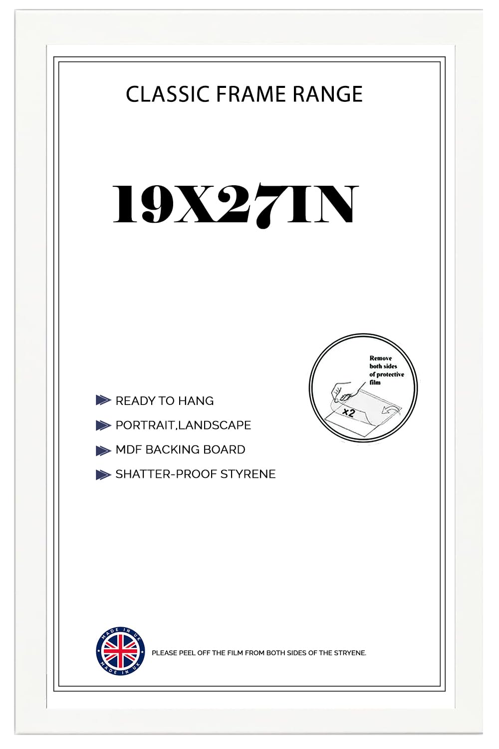 Modern White HD Front Poster Frames 19x27 inches Picture/Photo Frames Vertical or Horizontal Shatter-Proof Perspex Front Easy To Hang for Home, Office, Gallery