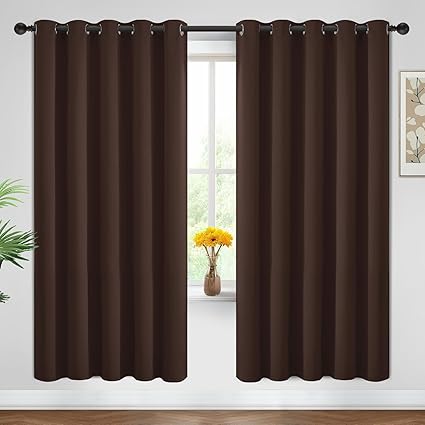 Yakamok Blackout Curtains Room Darkening Thermal Insulated Window Panels,Solid Grommet Top Drapes for Bedroom/Living Room(62Wx72L, Chocolate Brown, 2 Panels)