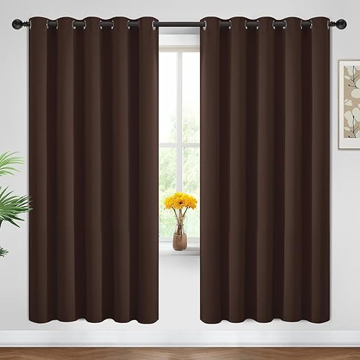 Yakamok Blackout Curtains Room Darkening Thermal Insulated Window Panels,Solid Grommet Top Drapes for Bedroom/Living Room(62Wx72L, Chocolate Brown, 2 Panels)