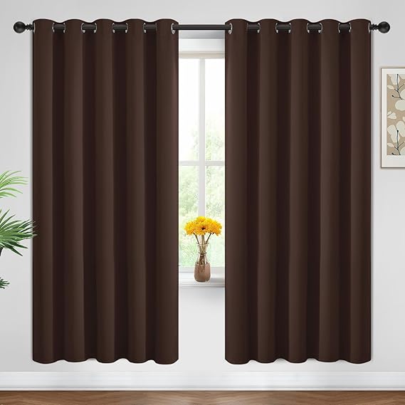 Yakamok Blackout Curtains Room Darkening Thermal Insulated Window Panels,Solid Grommet Top Drapes for Bedroom/Living Room(62Wx72L, Chocolate Brown, 2 Panels)