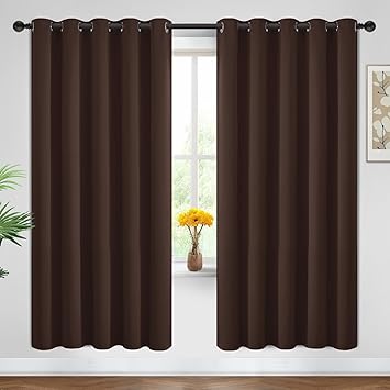 Yakamok Blackout Curtains Room Darkening Thermal Insulated Window Panels,Solid Grommet Top Drapes for Bedroom/Living Room(62Wx72L, Chocolate Brown, 2 Panels)