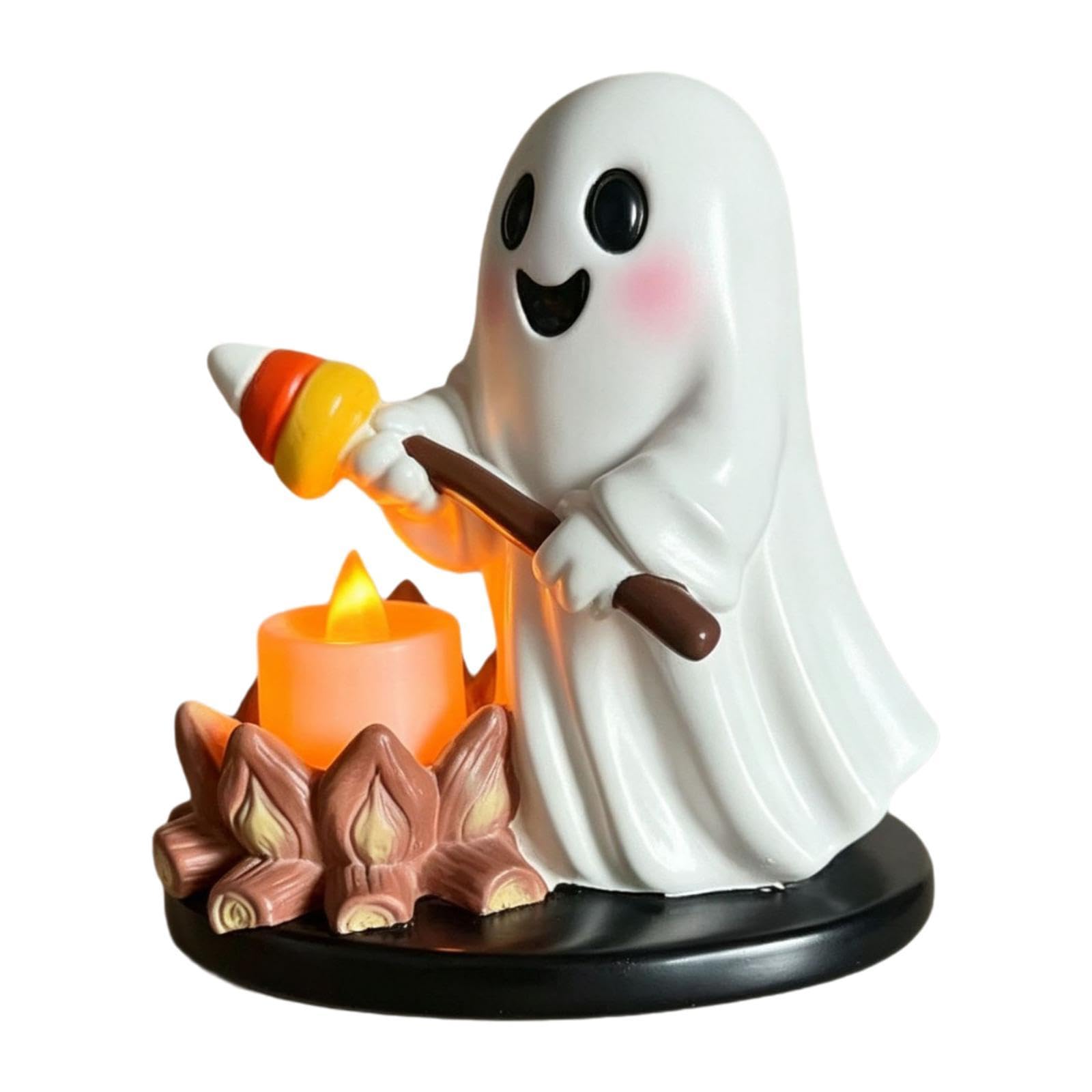 Portavelas de Té para Halloween, Portavelas para Fogata, Centro de Mesa con Figura de Resina Y Efecto de Parpadeo Dinámico, Ideal para Decoración, Style B, Individual