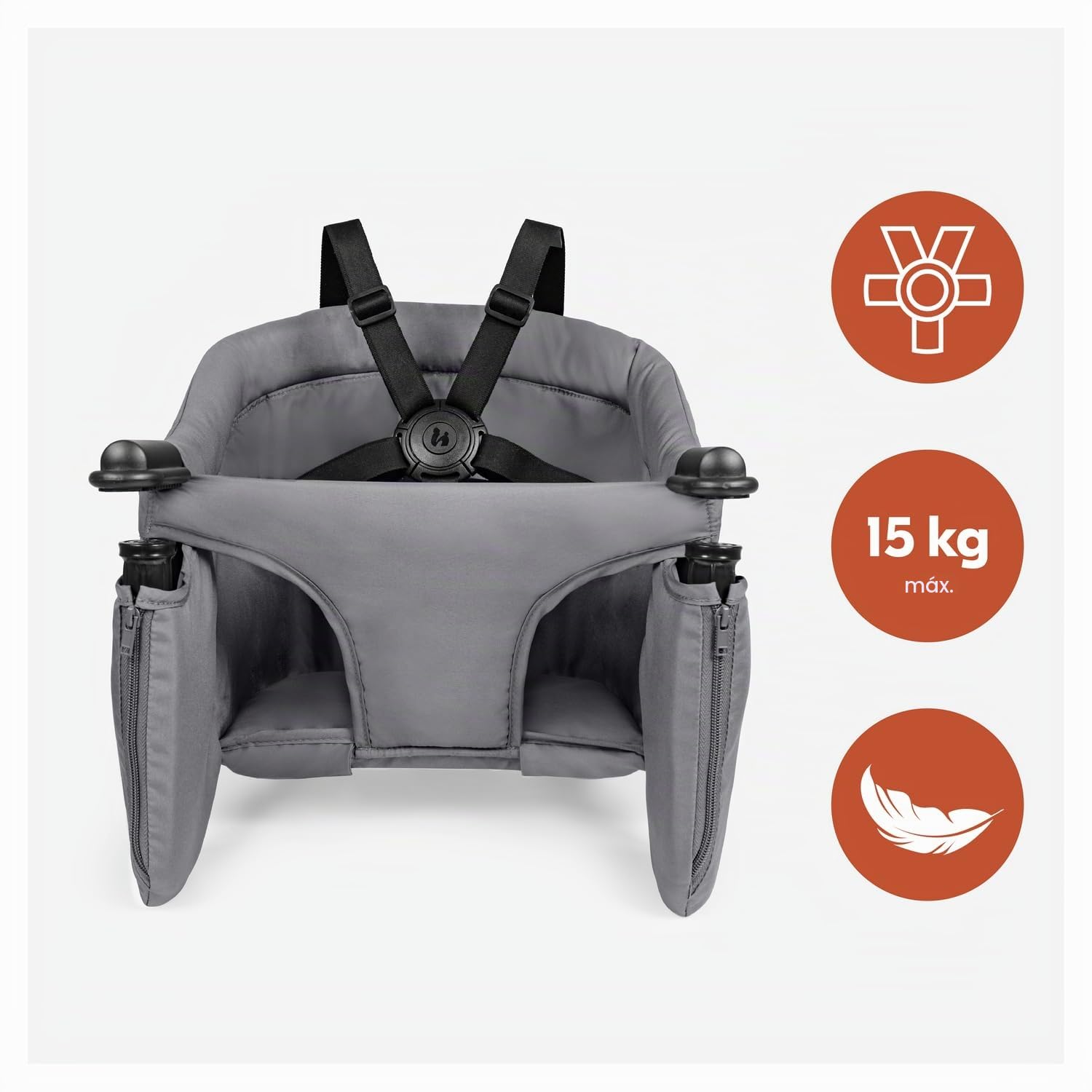 hauck Fix N Sit Silla de Mesa Bebé | Trona de Viaje Plegable con Arnés de 5 Puntos desde 6 Meses hasta 15 kg - Fijación Segura - Bolsa de Transporte - Ligera y Compacta - Ideal para Viajar - Gris