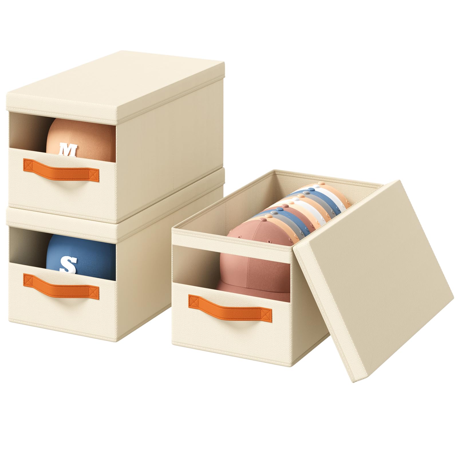 Homsorout Hat Organizer for Baseball Caps - 3 Pack Stackable Foldable Protective Lids Hat Storage Box with Clear Window Baseball cap organizer for