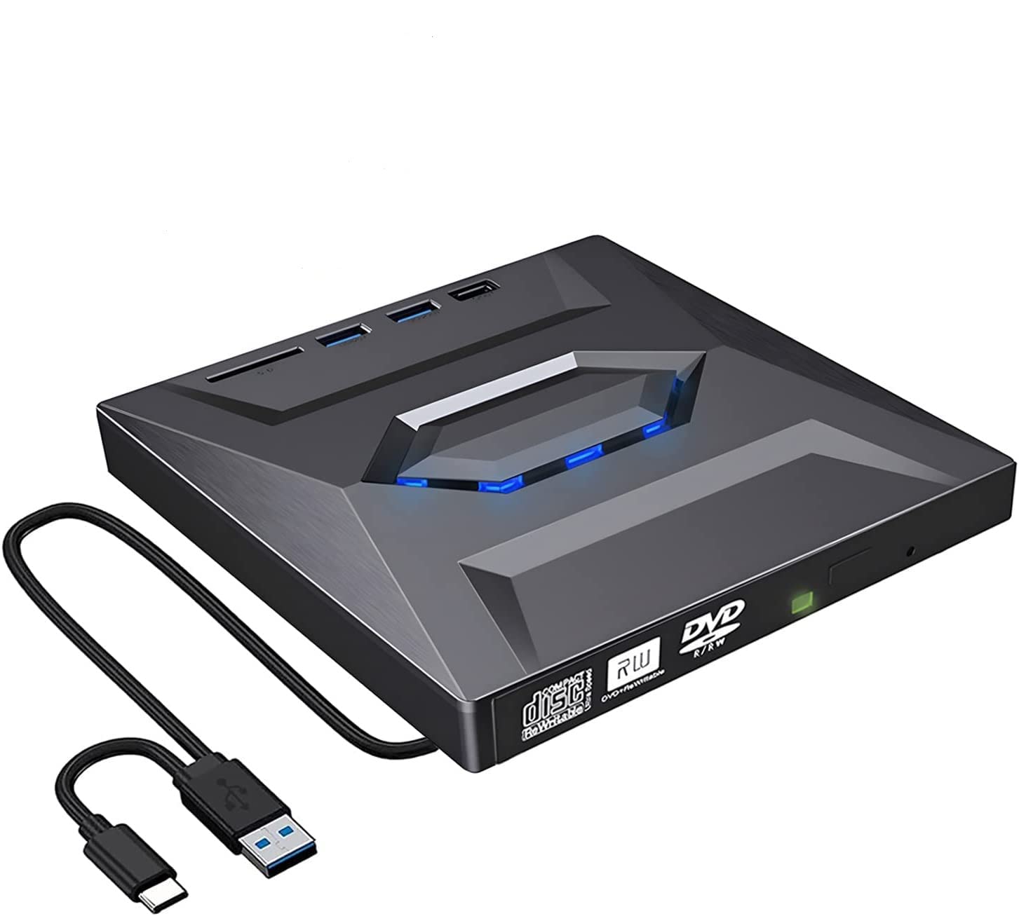 External CD DVD Drive, USB 3.0 Portable CD/DVD Player, Burner Rewriter Low Noise High Speed Data Transfer drive for Laptop Desktop PC and Support Windows 7/8/10/XP/Mac OS/Linux