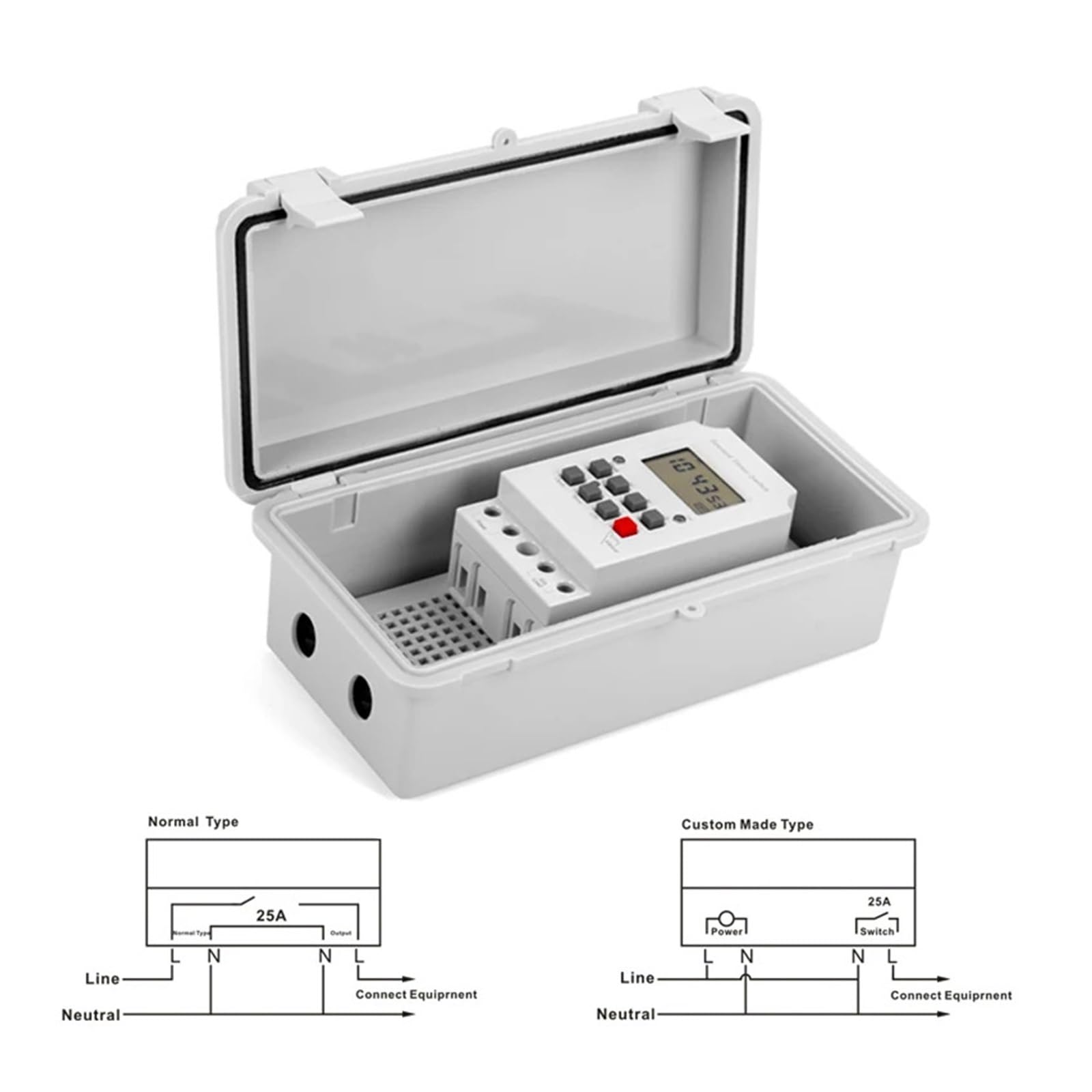 Interruttore Timer Digitale ON off 12VAC 30A 99 Volte al Giorno con IP65 Impermeabile