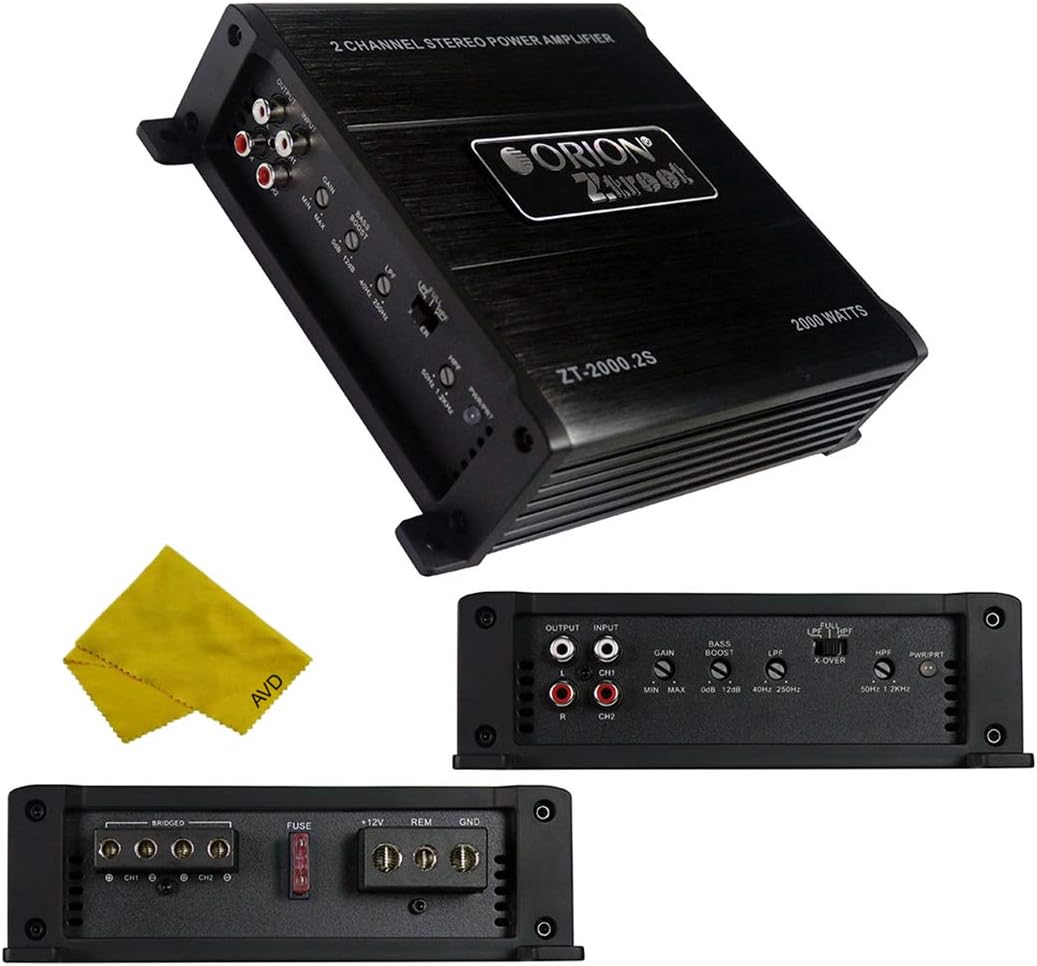 Orion Ztreet 2 Channel Car Amplifier โ Class A/B Stereo Power Amplifier 2000 Watt Max 2 Ohm Stable, Bass Boost, Crossover MOSFET Power Supply, Car Electronics Amp, Audio Speakers, Great for Subwoofers