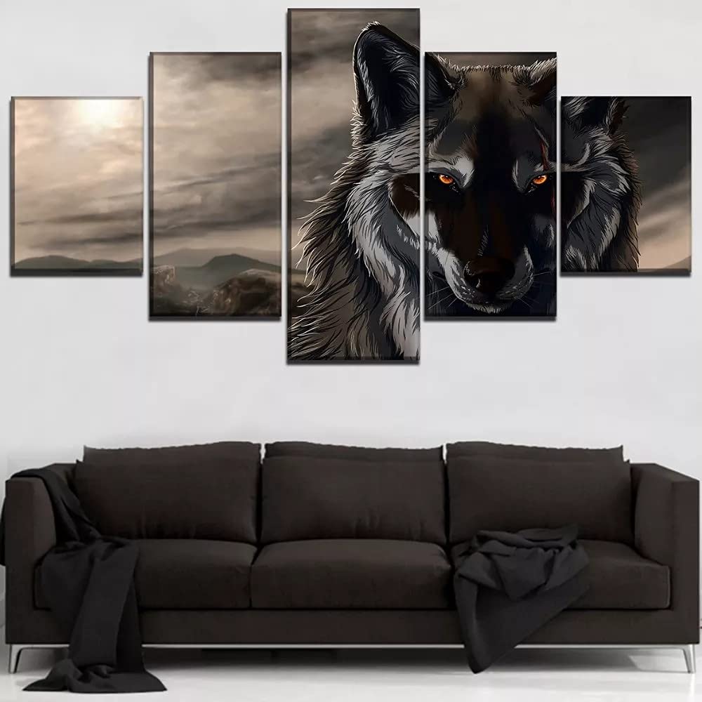 Amazon.co.jp: Potooart 動物 満月と狼 ポスター キャンバス絵画 狼の