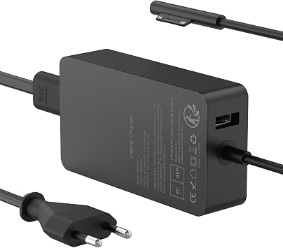 Surface Charging Cable 65W 15V 4A Charger Compatible with Microsoft Surface Pro 11/10/9/8/7/Pro 7+/6/5/4/3/X Sur-face Laptop 7/6/5/4/3/2 Go 4/3/2 Book 3/2/1 65W Power Supply with USB Port