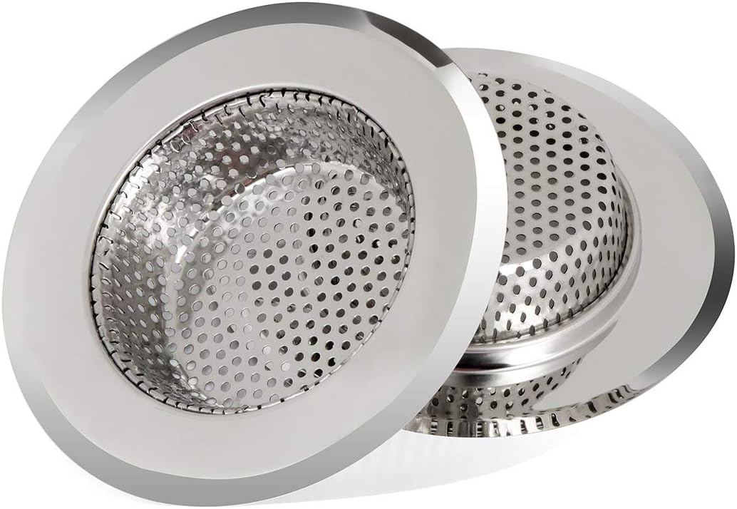 LARNACA 2PCS Kitchen Sink Drain Strainer, Premium Stainless Steel, Large Wide Rim 4.33" Diameter, Simplest of Drain and Strainers