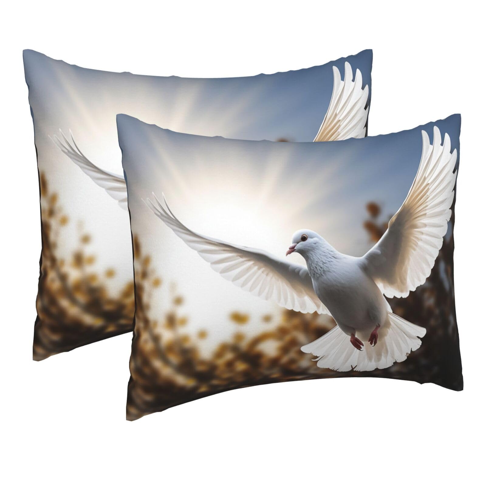 2 Pack Pillow Cases with Hidden Zipper, Soft Breathable Pillow Covers for Hair and Skin, White Dove Flying in The Sun Pillowcases 16"x20" Bed Pillow Protectors Cover for Sleeping Gifts