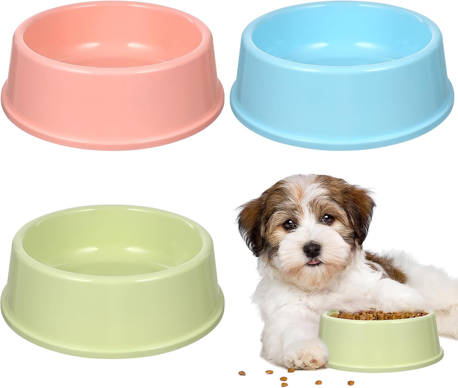 Ipetboom Dog Bowl 3 Set Plastic Pet Bowls for Cats and Dogs Medium Round Food and Water Dish 7.20 X 7.20 X 2.16 in Candy Colored Feeding Bowls for Home Use