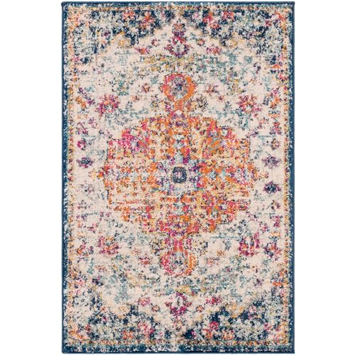 Livabliss Asmara Vintage Teppich groß - Teppich Wohnzimmer 200x274 cm, Esszimmer, Schlafzimmer, Orientalischer Teppiche Boho Style - Carpet Living Room, Bunter Muster, Blau und Orange