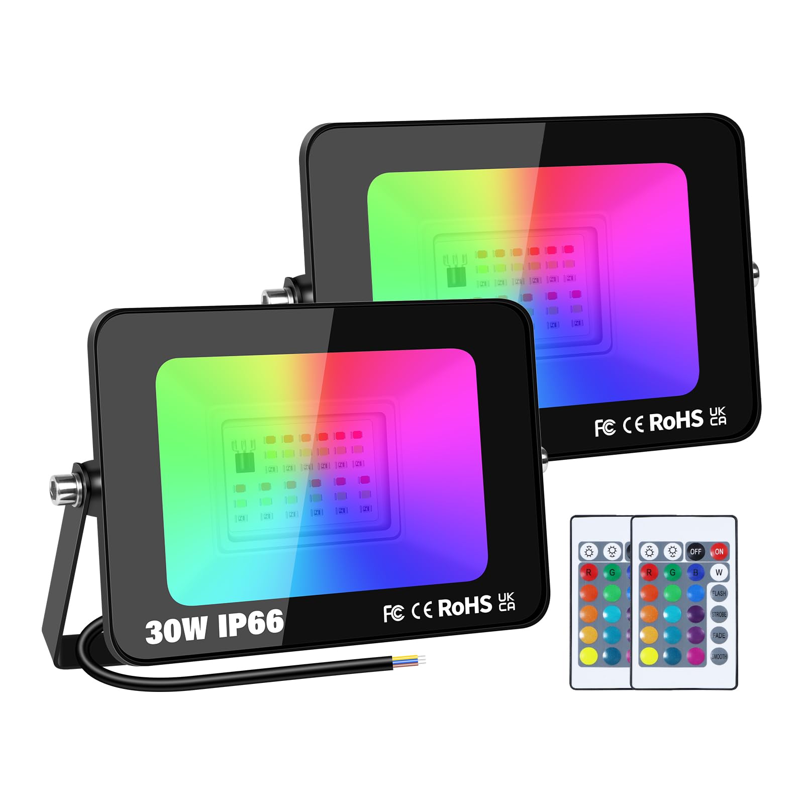 Willpower 2PCS Foco LED RGB 30W 3000LM Proyector LED Exterior Cambio de Color RGBW Con Control Remoto, Función de Memoria, 16 Colores y 4 Modos, Impermeable Iluminación para Fiestas Jardín Terraza