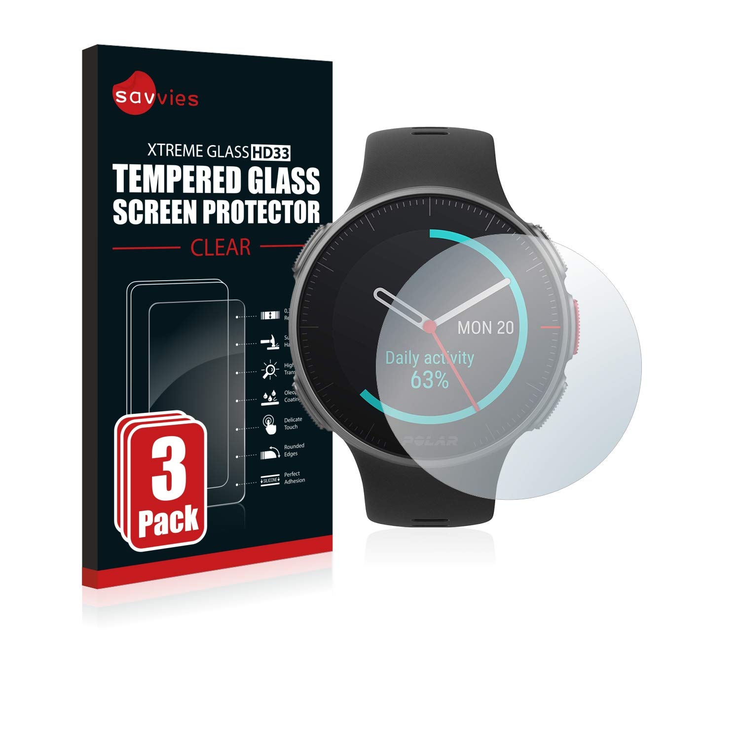 Armoured Glass compatible with Polar Vantage V/V Titan (3 Pack) Tempered  Glass Screen Protector [Shockproof, 9H Ultra Hard]