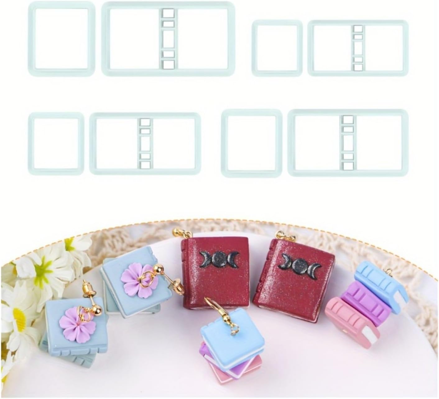 8pcs Square Book Shaped Soft Polymer Clay Cutting Handmade Earrings Embossing Cutter Jewelry Pendant Clay Sculpting Tools