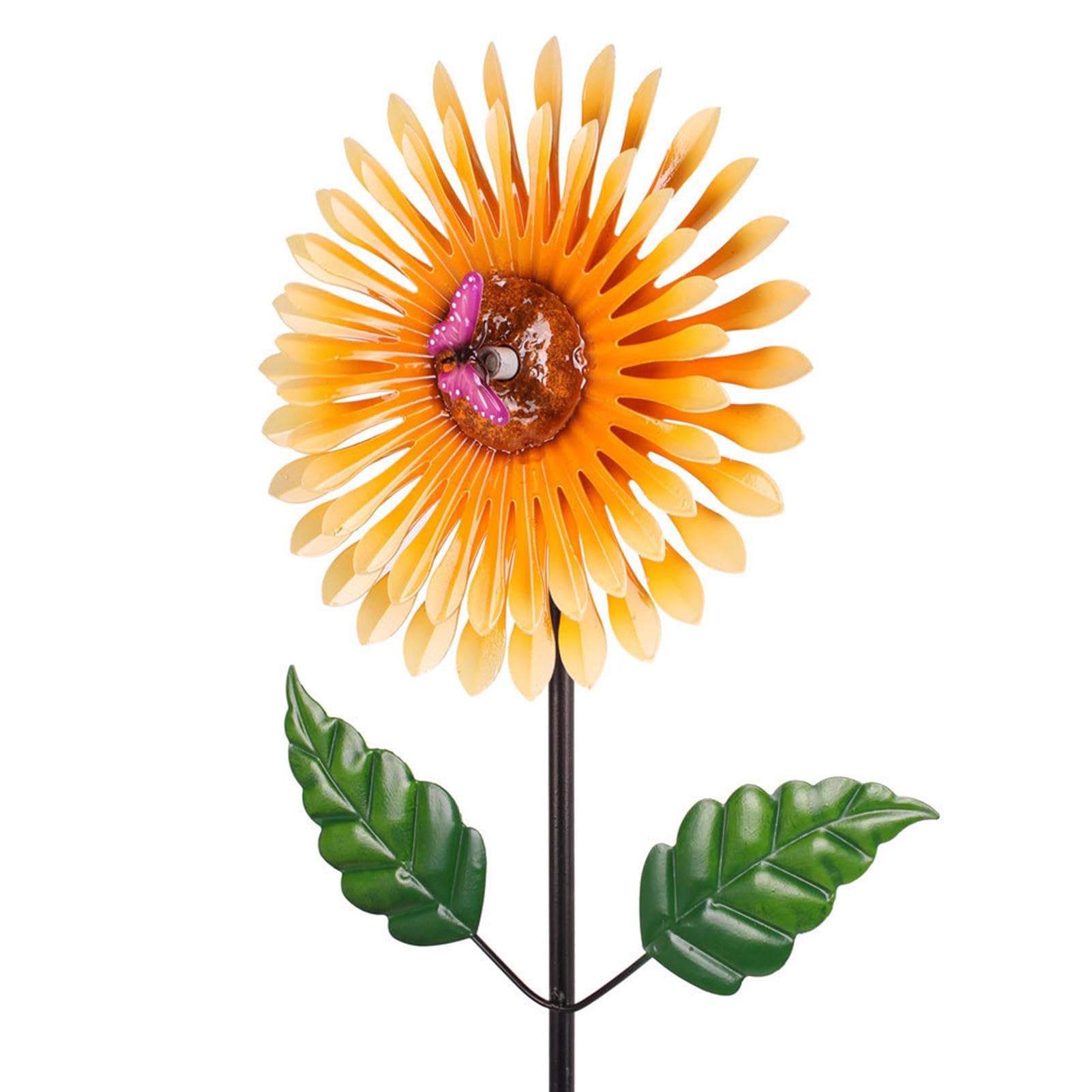 Molino de viento de girasol, molinillo de viento de girasol, molinillo de planta de flor con estaca de mariposa al aire libre, molinillo de viento de metal para jardín, balcón, patio, jardín y | Estacas decorativas para jardín, cartel giratorio de giras