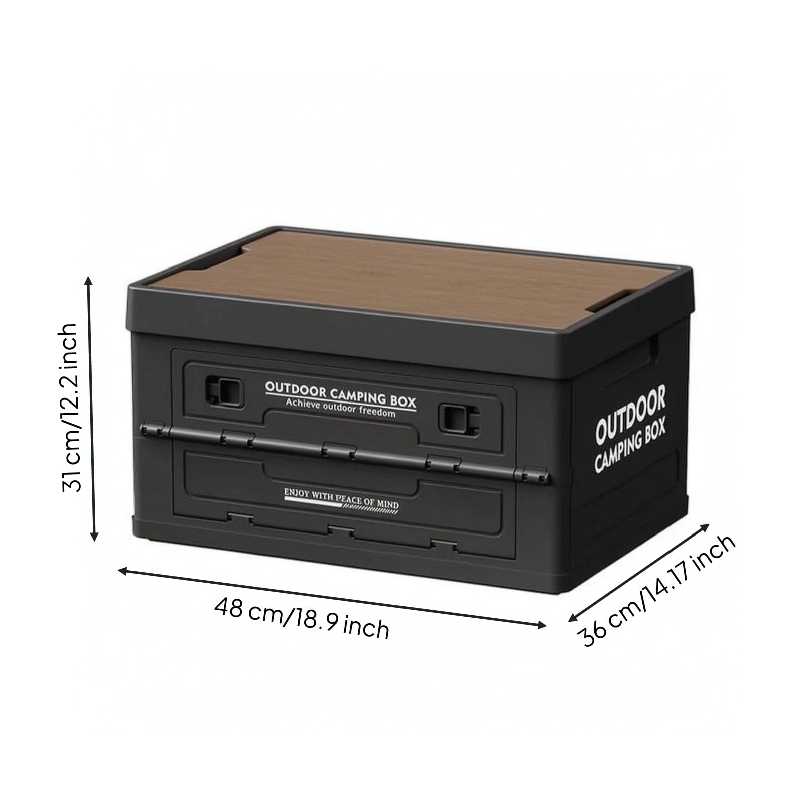 Outdoor Aufbewahrungsbox Faltbox Klappkiste Stapelbox Kiste mit Fünf Seitlichen Zugängen Und Sicherem Riegelverschluss aus PP Holzplatte für Camping, Schwarz