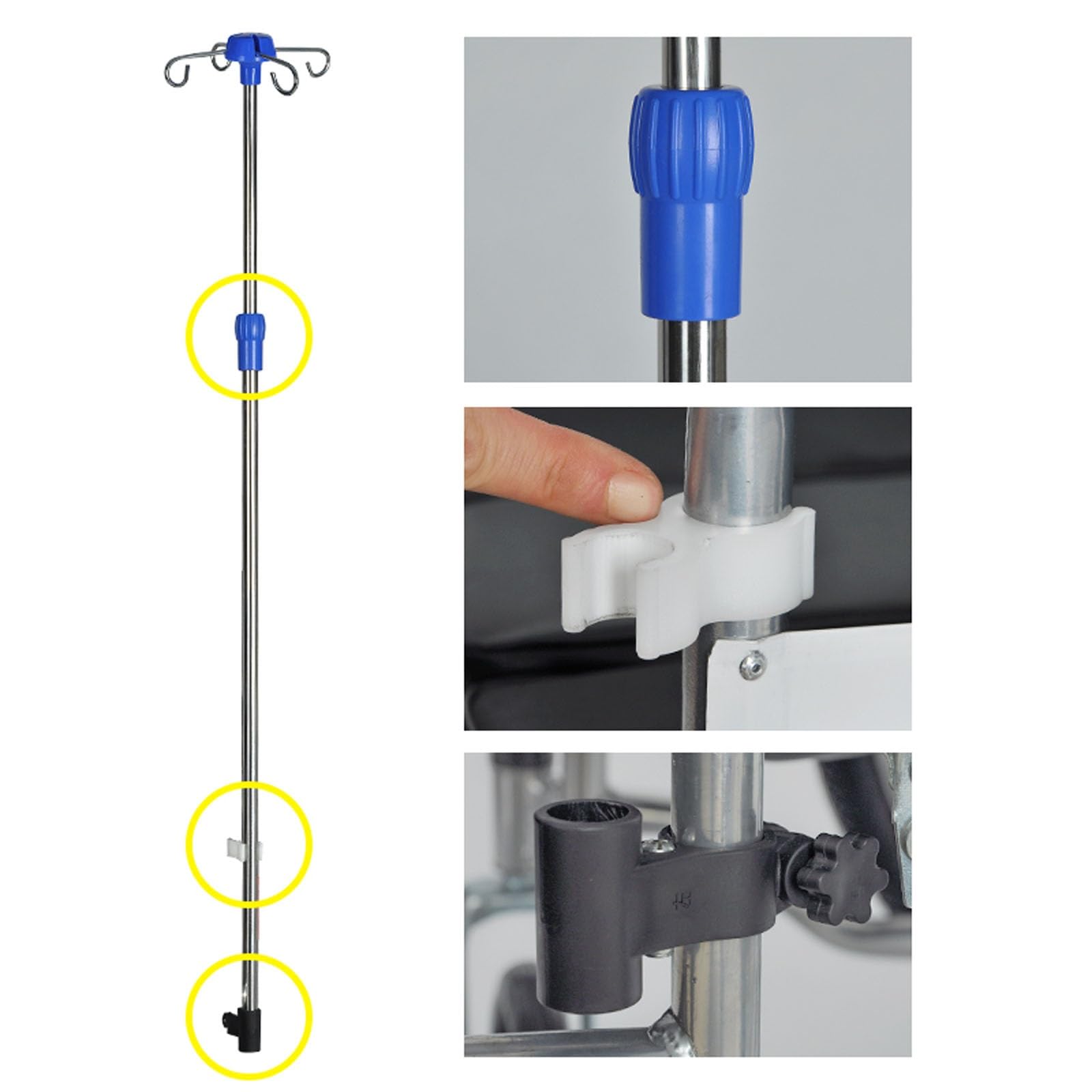 Asta per Flebo per Sedia a Rotelle 4 Ganci Portaflebo per Sedia a Rotelle Asta Portaflebo Telescopica Regolabile in Altezza