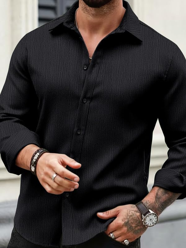 Image of Men Popcorn Shirt Trendy Stylish Casual Look Formal Office Office Party Daily Use Comfortable Fashion Shirt Outfit