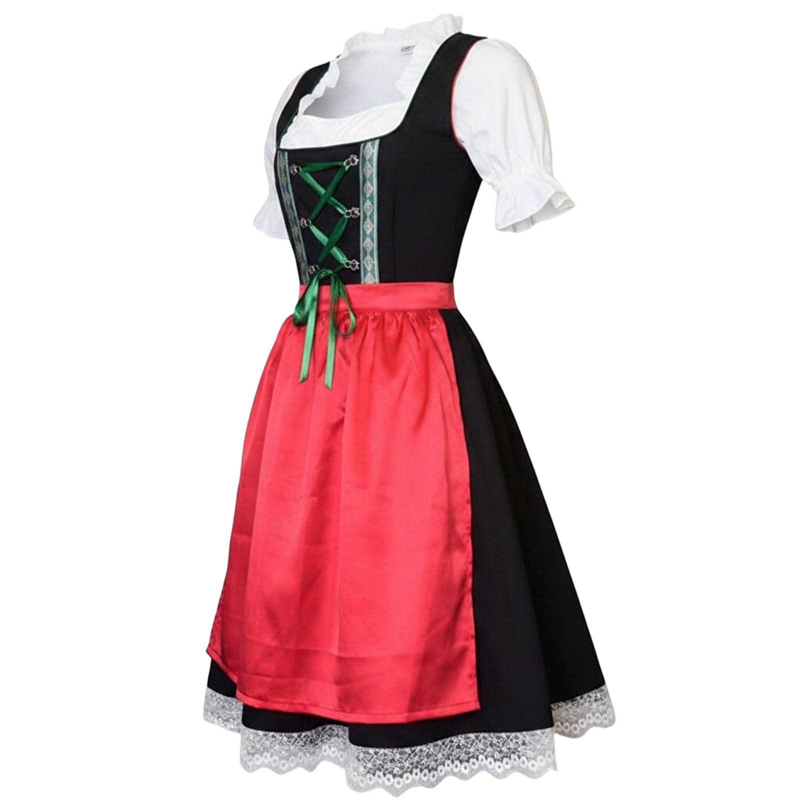 Dirndl Damen Midi Modern Trachtenkleid Damen Für Oktoberfest Halloween Cosplay Biergarten Karneval Party Hochzeit Trachtenfest Trachten-Outfit Trachten Kleid Trachtenrock Wiesn Dirndl Trachtenmode