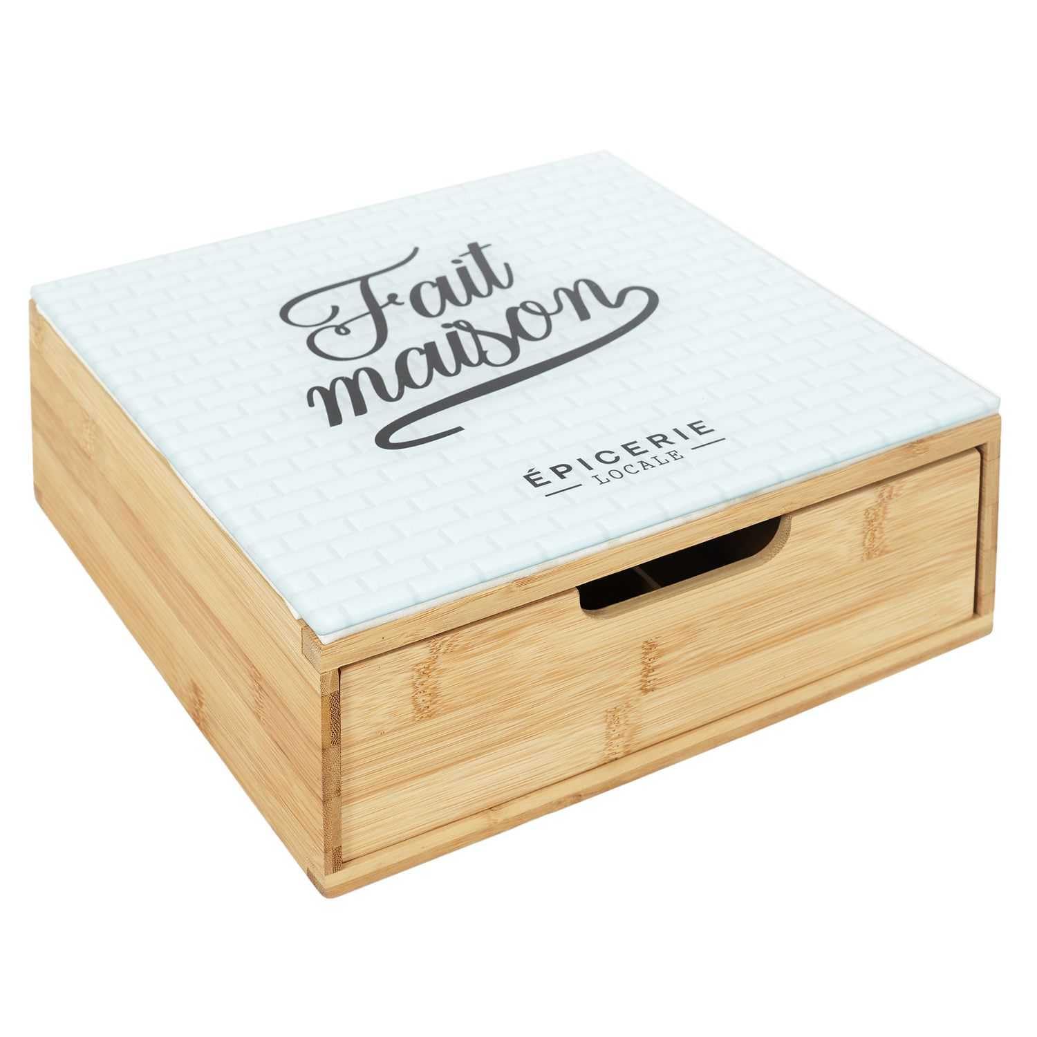 Home Deco Factory, KA5953, Cassetto Porta Capsule in Legno e Vetro, Spazio organizzato per caffè e tè, Design Moderno, di Facile Manutenzione, Dimensioni 30x10x30 cm, Colore Marrone e Bianco