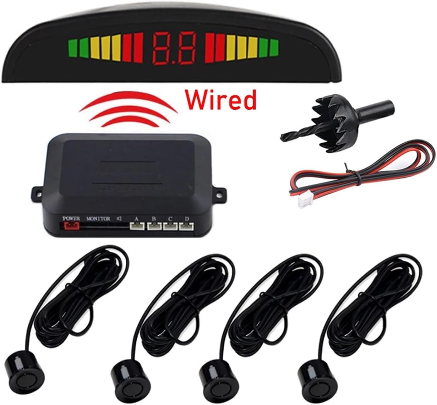 Car Parktronic L-ed Parking Sensor Wired with 4 PCS Reverse Backup Radar Monitor Detector Display(Black) image 3