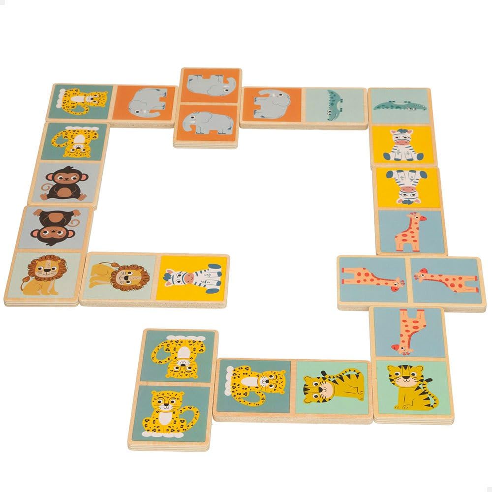 Domino animaux de la jungle : jeu amusant et éducatif pour enfants en bois