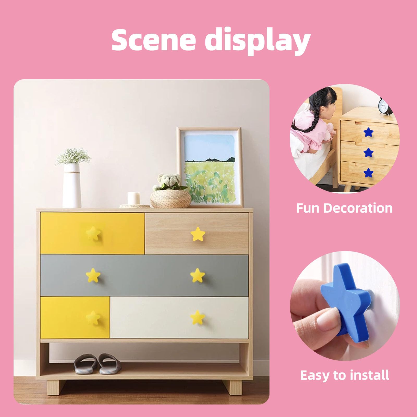 Lot de 6 poignées de meuble en bois pour chambre d'enfant, motifs mignons, poignées de tiroir avec vis, poignées de porte pour chambre d'enfant