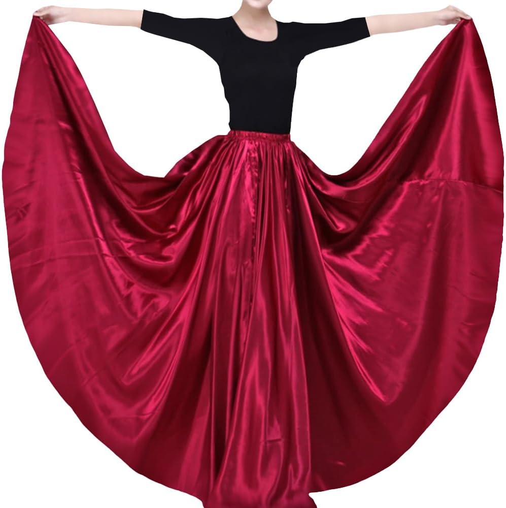 Ladies 20 Yard Elegant Satin Long Full Skirt for Ballroom Belly Dance Performance Costume Dress
