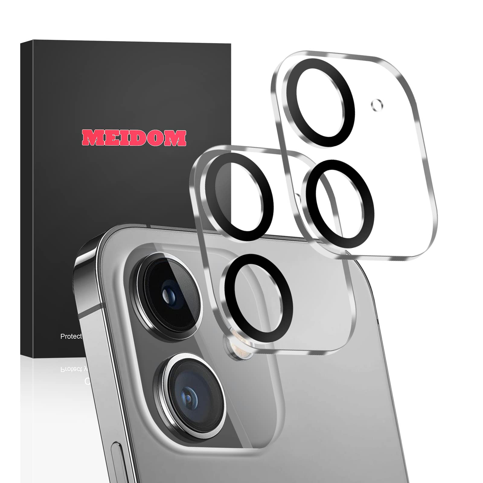 Meidom camera protective film compatible with iPhone 12 Mini camera film 2 pieces, no interference for flash function, anti-scratch, HD transparency camera protection (6.1 inches)