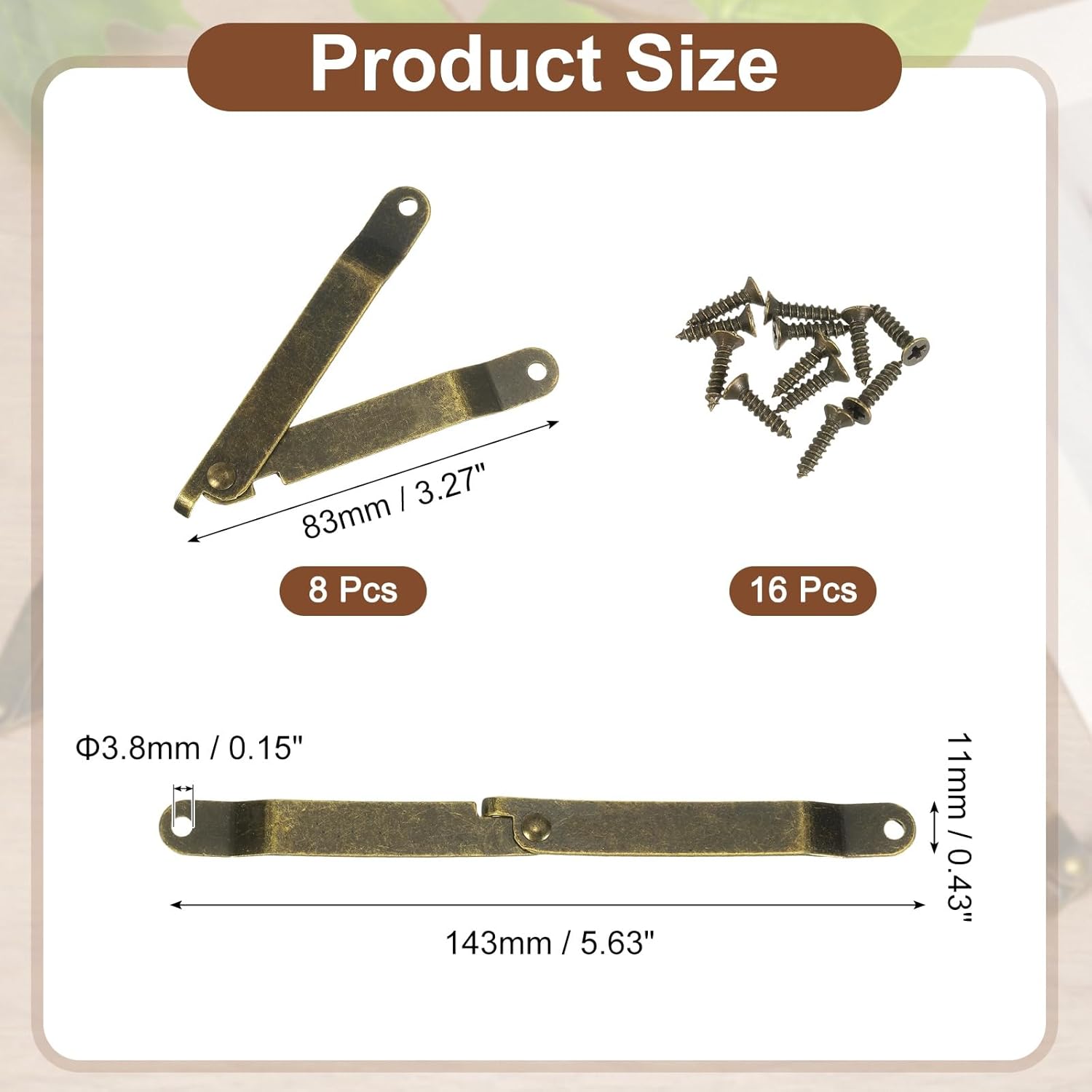 uxcell 8Pcs Folding Lid Support Hinges, 180 Degree Iron Rotatable Furniture Lid Hinge, 3.27" x 0.43" Lid Stay Hinge for Cabinet, Wooden Boxes, Home Furniture, Window, Doors, Bronze