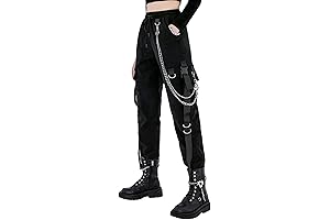 Kpop Inspired Gothic Techwear Pants with Silver Chain