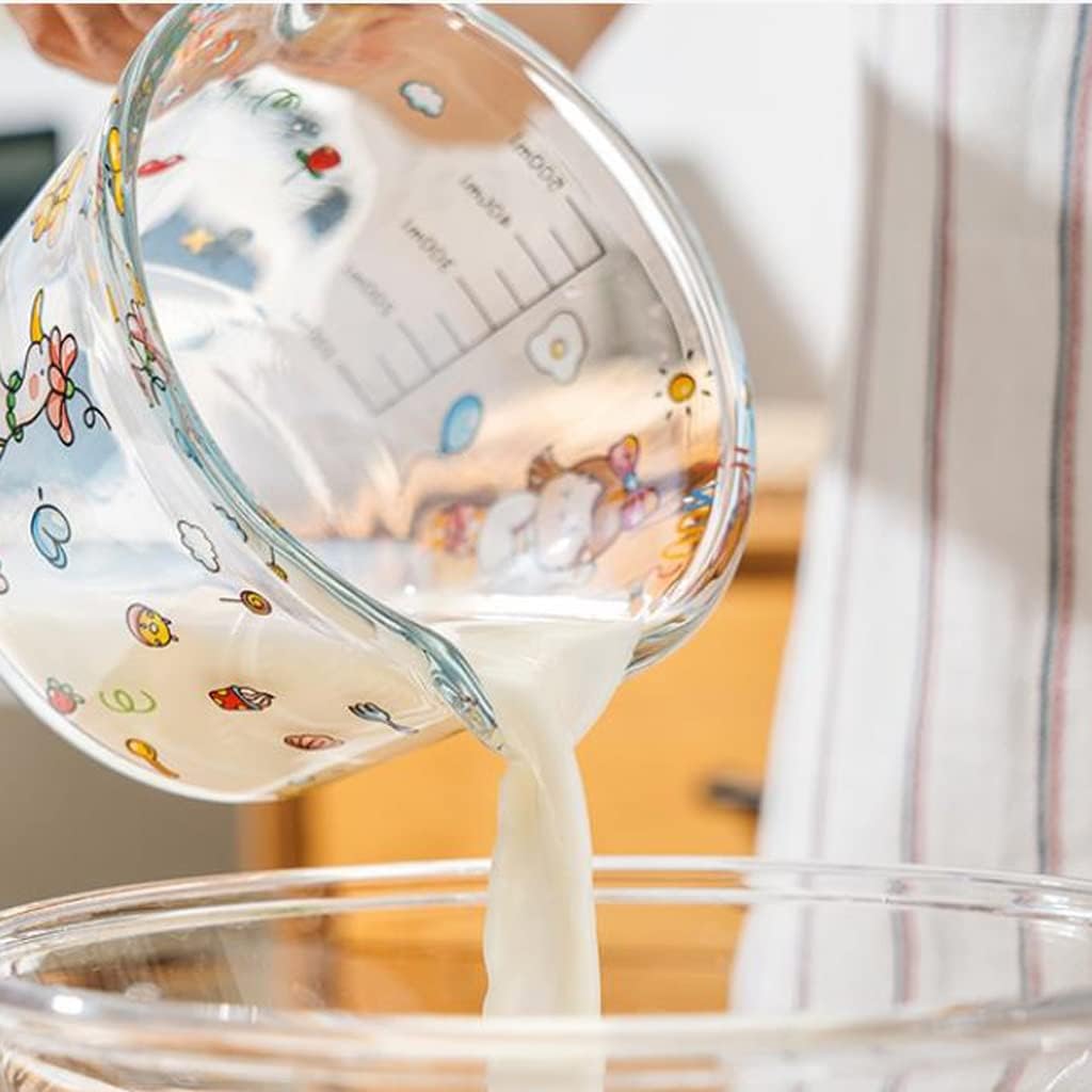 Glass Measuring Cup With Scale High Temperature Resistant Household Kitchen Egg Beating Cup Ml Measuring Cup Food Grade Creative Measuring Cup (Color : Yellow, Size : 500ml)