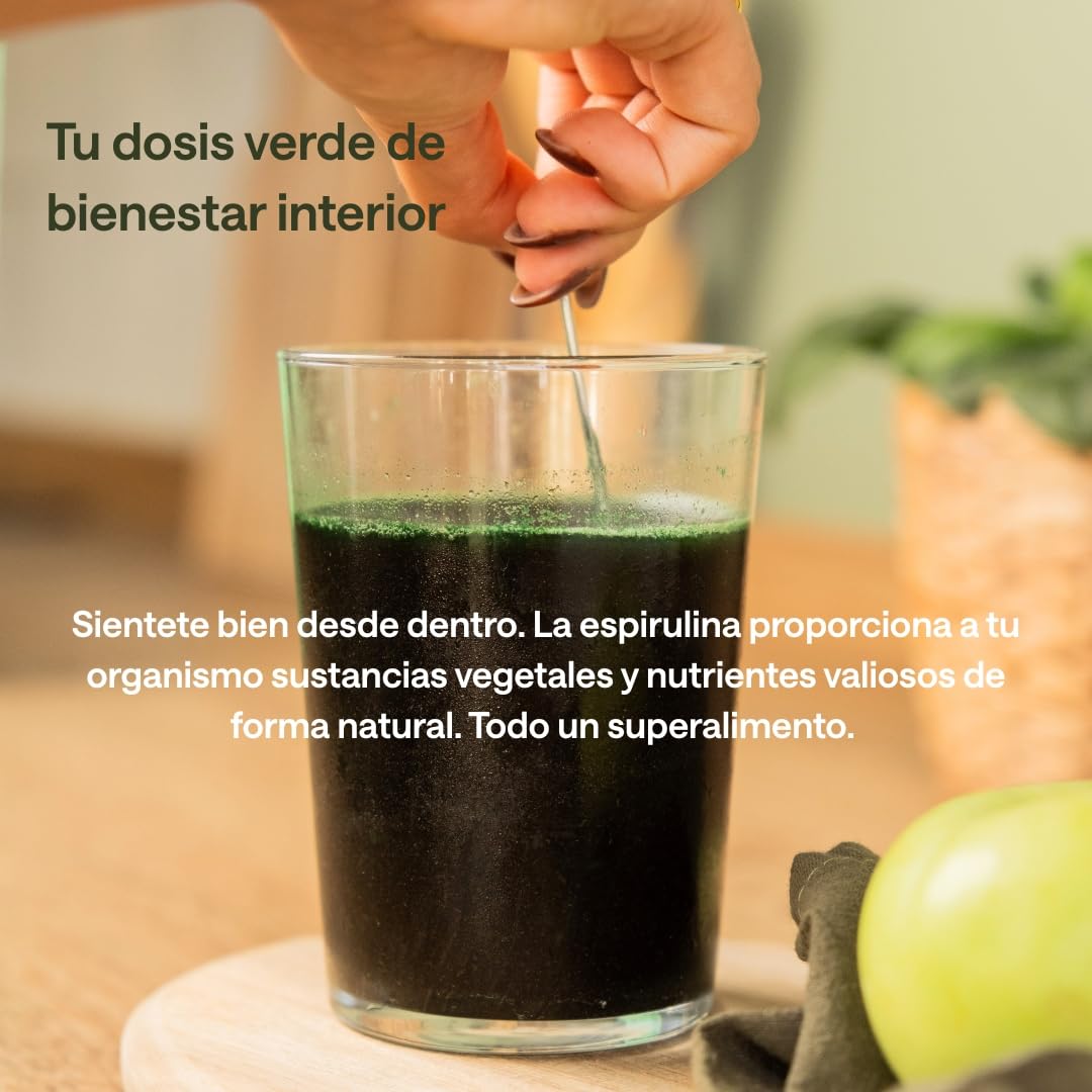 ALMA® Espirulina en Polvo 116 g | 100% Pura (Ingrediente Único) | Spirulina Vegana, Sin Gluten, Sin Azúcares Añadidos y Hecha en España | Superalimento Verde para agua, Zumos y Batidos