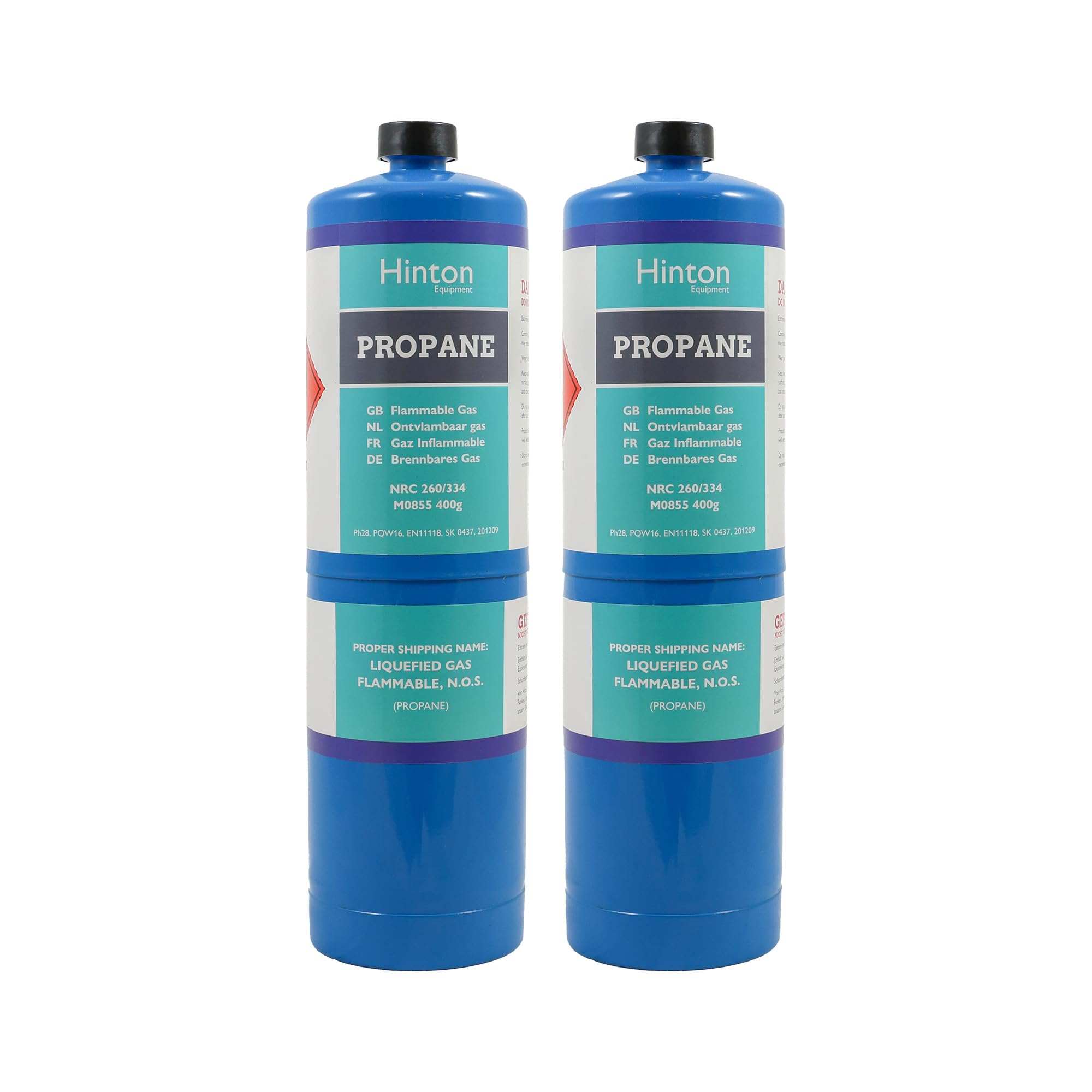 Hinton Propane Gas Cylinder 400g - Pack of 2 | Propane Gas Bottle for Blowtorch, Plumbing, Brazing, Soldering & Heating | CGA600 Torch Fuel