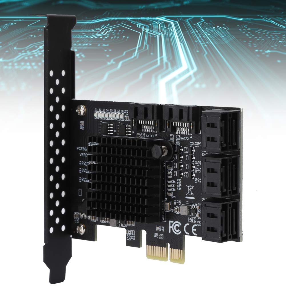 VBESTLIFE PCI-E zu SATA 3.0-Karte, PCI-E zu SATA3.0-Controller-Erweiterungskarte 8-Port-SATA3.0-Schnittstellenerweiterungskarte Kompatibel mit SATA6G-, 3G- und 1.5G-Festplatten