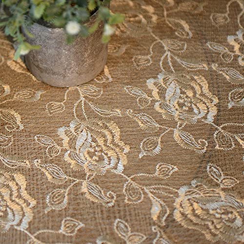 Sutavia 33"RD Lace Rose Fabric Round Tablecloth Gold Floral Coffee Table Cover Classic Dustproof Table Protector thumb #4