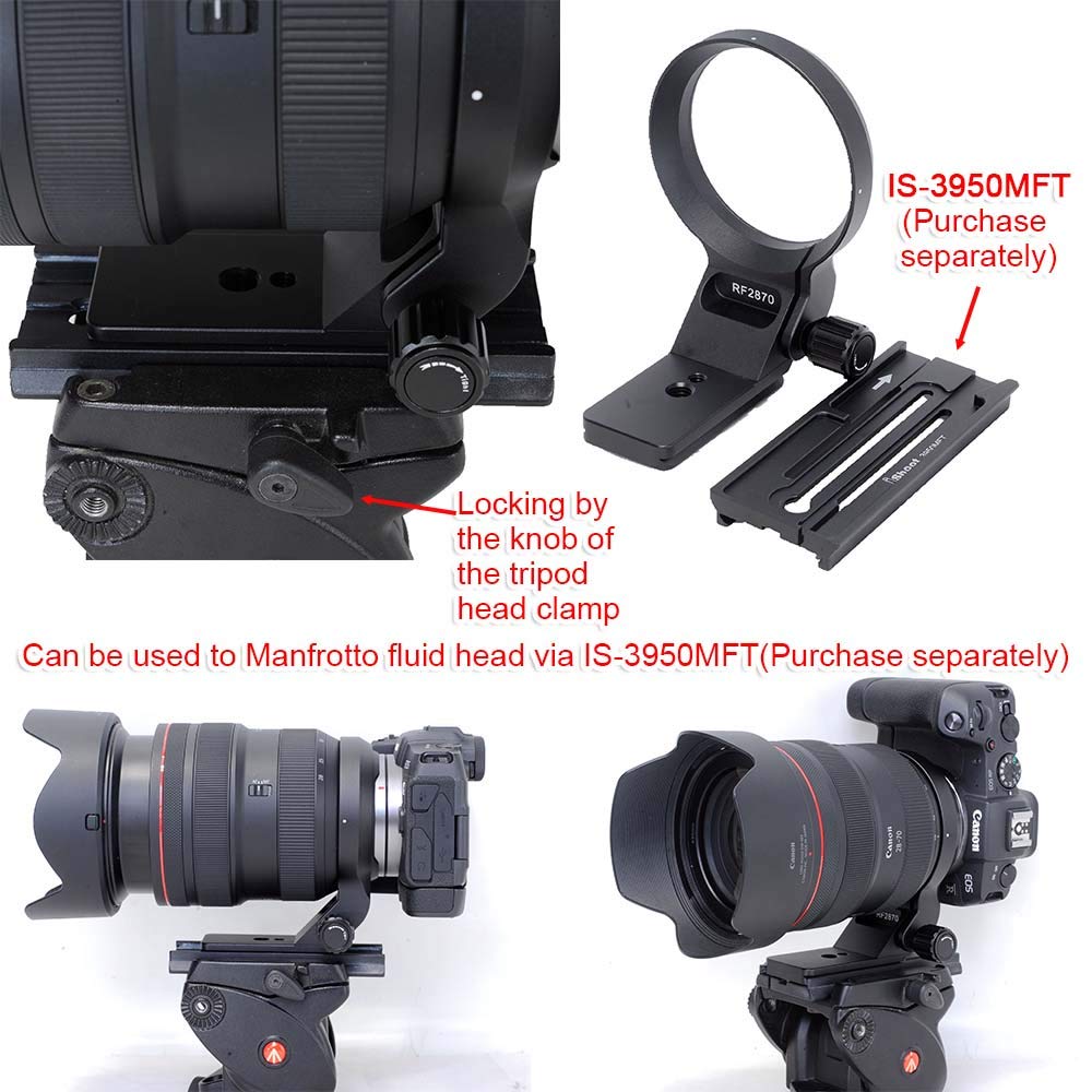 iShoot Supporto ad anello con supporto in metallo da 74,5 mm compatibile con Canon RF 28-70 mm f/2L USM, supporto per lenti e supporto per lenti è Arca-Swiss Fit piastra a sgancio rapido