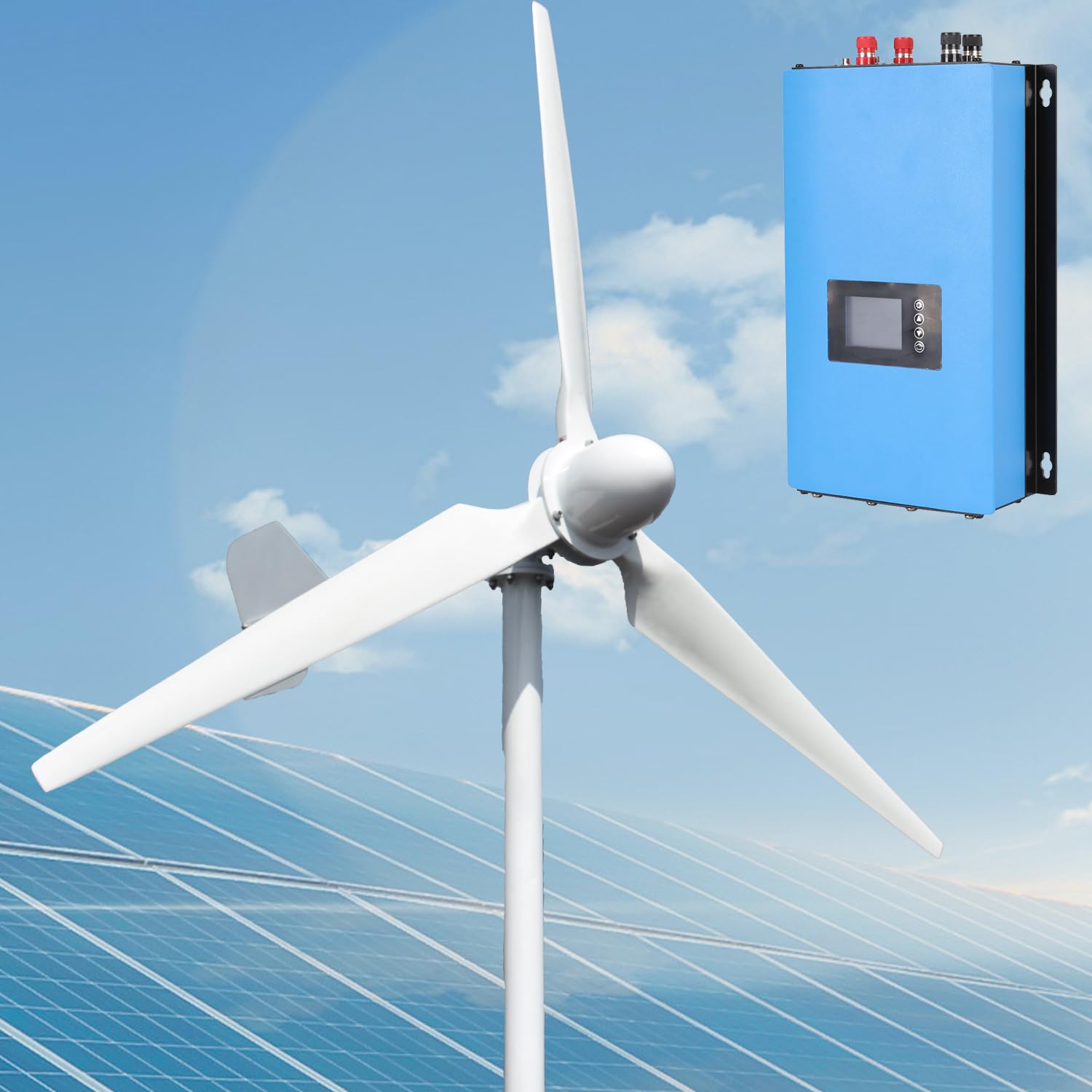 5KW Windkraftanlage, 3-Blatt-Windturbine, 48V/96V/110V/220V Windgenerator, Hocheffiziente Windkraftanlage mit Netzgekoppelter Wechselrichter Ausgestattet (Wechselrichter mit WiFi, 96V)